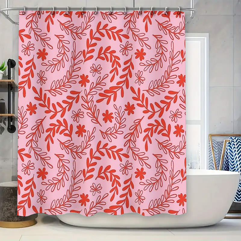 Interior Design Your Home - Pink Red Floral Shower Curtain Waterproof
