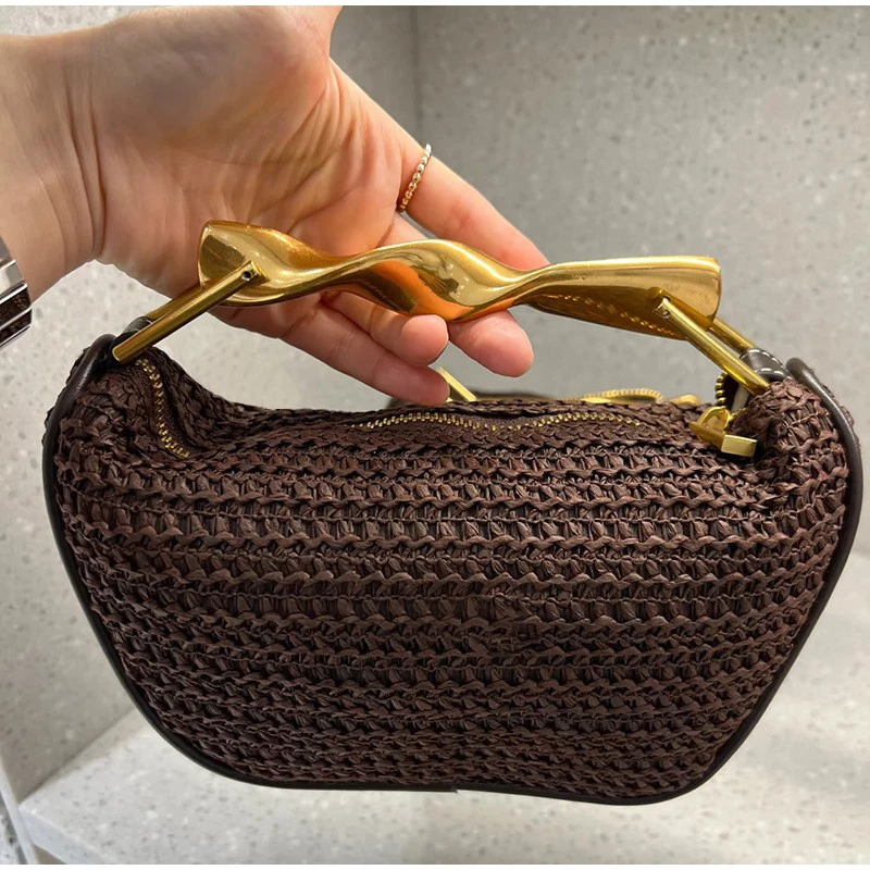 Interior Design High End - Gold Handle Brand Handwoven Handbag Exquisite