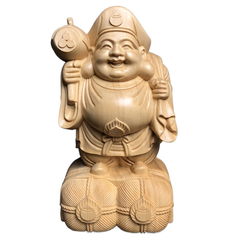 Interior Design Japan - Hand Carved Hinoki Wood Daikokuten Statue